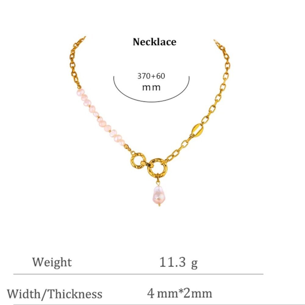 NEW 18K Gold Plated Natural Pearl Circle Link Chain Necklace - Picture 5 of 7